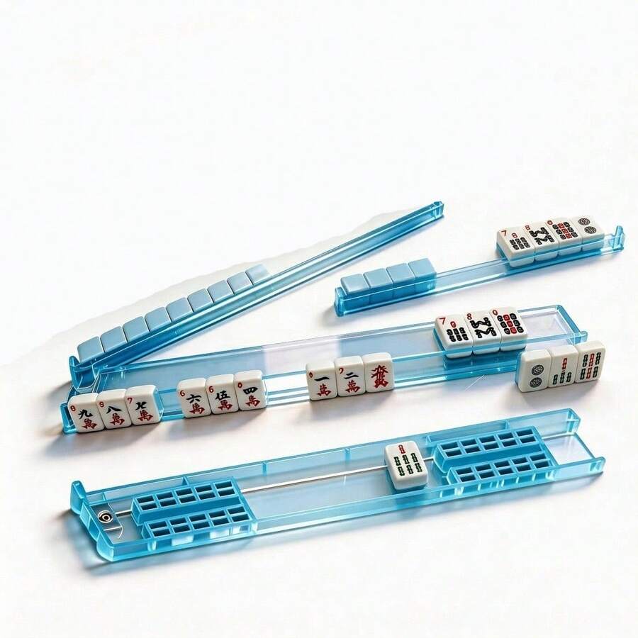 Non-Slip Mahjong Push Ruler Accessory, 4-Color Transparent Tile Ruler With Push Rod, Multi-Color - Blue - View 1