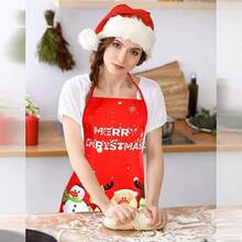 Christmas Cartoon Print Apron Santa Claus Snowman Reindeer Bib Christmas Party Kitchen Baking Stain-Resistant Apron - Multicolor - View 6