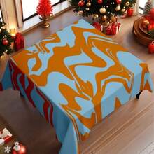 2D Flat, 1pc Soft, Fashionable And Beautiful Blue Orange Ripple Pattern Tablecloth, Machine Washable And Easy To Clean, Dining Table/Coffee Table/Desk/Coffee Table, Picnic/Outdoor Dining Table/Camping Table, Exquisite Lifestyle, Home Fabric - A - View 5