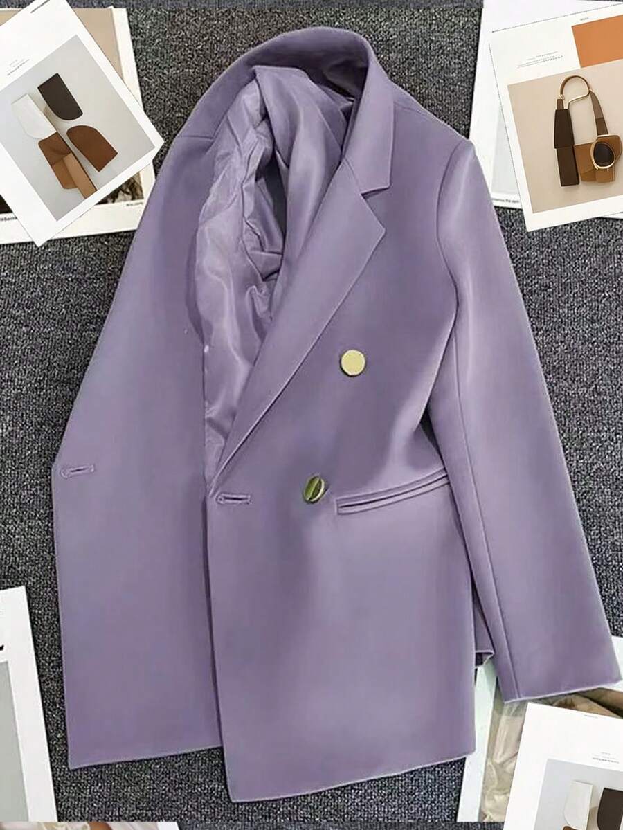 Spring/Summer Women's Solid Color Long Sleeve Double-Breasted Blazer, Notch Lapel | Suitable For Dating, Party, Outing And Holiday Celebration