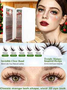 540/648pcs Natural Brown/Black False Eyelashes Can Create A Fluffy Anime Eye Makeup Effect. DIY Large Capacity Three Sided Eyelash Cluster, Made Of Soft Material. Single Cluster False Eyelash Set, With Glue And Sealing Tools, Suitable For Christmas. - Multicolor - View 6