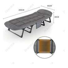 Silla Camastro Plegable Ajustable con Colchón, 6 Niveles de Inclinación, Catre de Viaje 200x64x30cm, Estructura de Acero, Tela Poliéster 600D, Resistente hasta 150kg para Camping, Jardín, Playa y Pesca - Negro - Ver 4