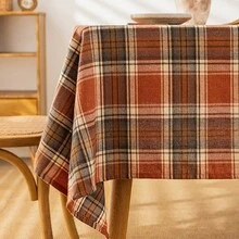 1pc Rust Orange Plaid Autumn Decorative Tablecloth, Thanksgiving Harvest Theme Farmhouse Style Dining Table Decor, Suitable For Kitchen, Dining Room, Holiday Party, Home Decor - Multicolor - View 6
