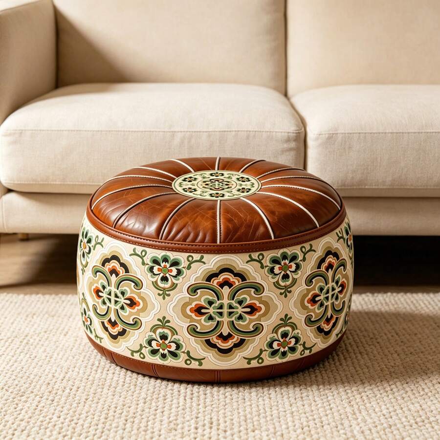 1PC Eternal Pattern Dual-Purpose Footstool, Decorated With Elegant Vintage Art Pattern, Soft Cushion Provides Comfortable Seating Experience, Internal Storage Space Can Organize Scattered Items, Adding Sophisticated Style To Your Home Decor. - View 1
