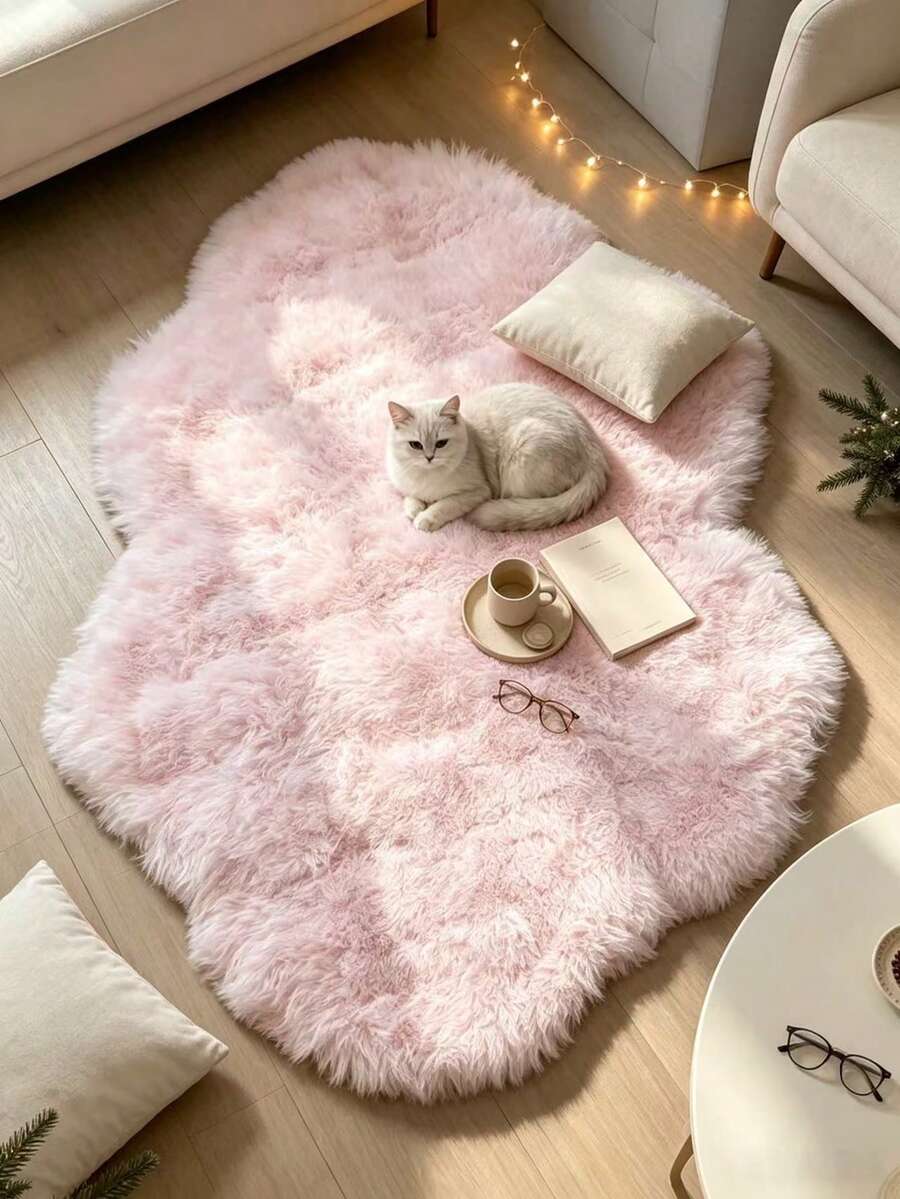 1 pièce Tapis doux asymétrique en forme de nuage hexagonal rose, matériau doux confortable et moelleux, tapis de salon, tapis de chambre, tapis d'entrée, tapis de cuisine, tapis de salle de bain, tapis de salle de jeux, tapis de bureau, tapis de dressing, tapis épaissi, tapis d'automne/hiver, tapis en fourrure, tapis épais