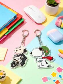 MASSDI Peanuts Acrylic Keychain, Cool Riding Motorcycle & With Green Pilot Hat Red Scarf, Cartoon Bag Pendant For Backpack Handbag Decoration - Multiple Styles - View 3