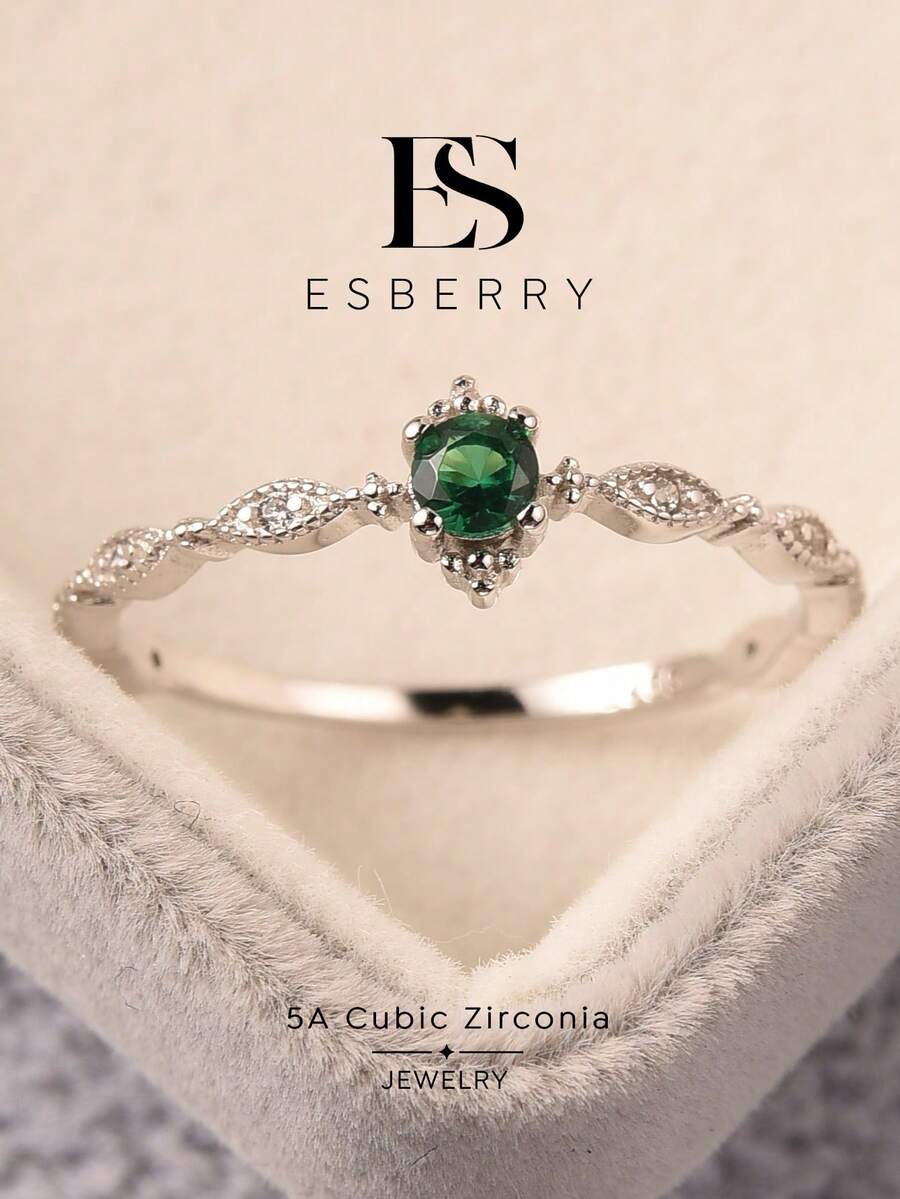 ESBERRY 1件綠色永恆戒指，精緻女性珠寶禮物