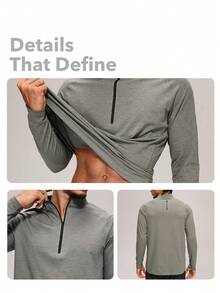 MASKERT Men's Long Sleeve Athletic T-Shirt, Daily Jogging Gym Training Sports Tee For Tennis Golf Rugby - Light Grey - View 2