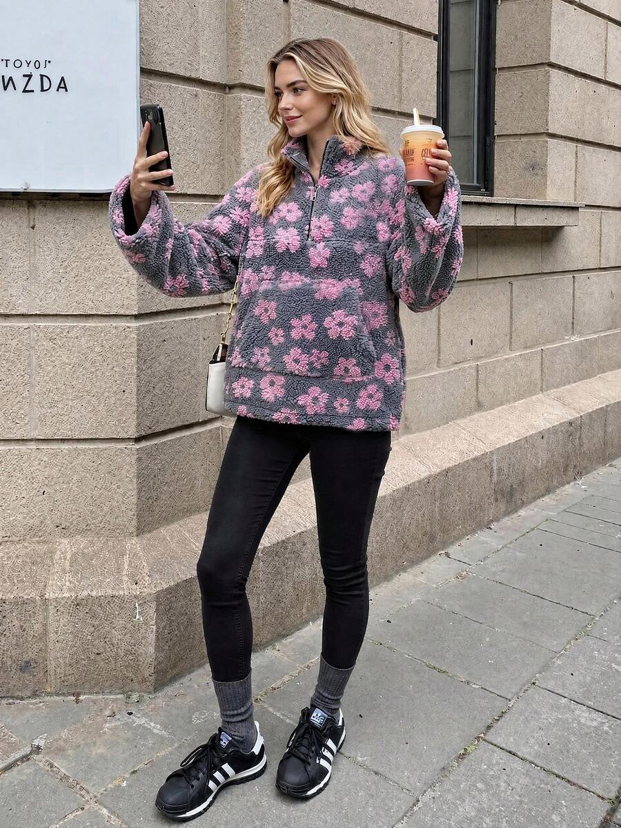 Women's New Knit Fabric Zipper Top, Casual Home & College Style, Spring/Autumn/Winter - Multicolor - View 1