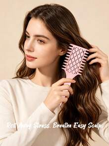 1pc Hollow Hairbrush With Box, Anti-Static And Detangling, Fluffy Style, Wet And Dry Use, Scalp Massage, Hair Combbrush, Portable, Easy To Clean, Essential For Christmas And Halloween Gifts - Multicolor - View 2