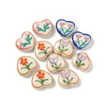 6pcs Hand-Painted Heart-Shaped Ceramic Beads, Floral Pattern Decorative Beads, Sweet Hand-Painted Flower Decorative Beads, Suitable For DIY Bracelets, Necklaces, Earrings And Other Jewelry Making And Handicrafts - Color Mixing - View 2