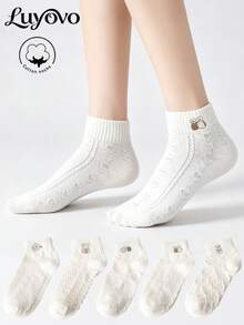 5 Pairs Of Women's Cotton Low Cut Socks,Short Socks,Breathable,High Elasticity,Suitable For Various Festivals,Leisure And Daily Wear,Random Colors - White - View 1