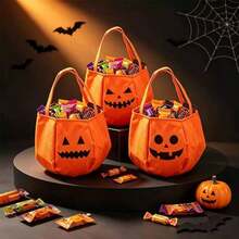 Halloween Supplies Trick Or Treat Candy Bag Large Capacity Pumpkin Shaped Non-Woven Fabric Double Handle 3D Handheld Candy Bag - F - View 3