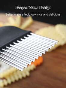 1pc Stainless Steel Wavy Potato Knife, Wave Shape Blade Kitchen Gadget Vegetable Cutter (Random Color & Style) - Black - View 6