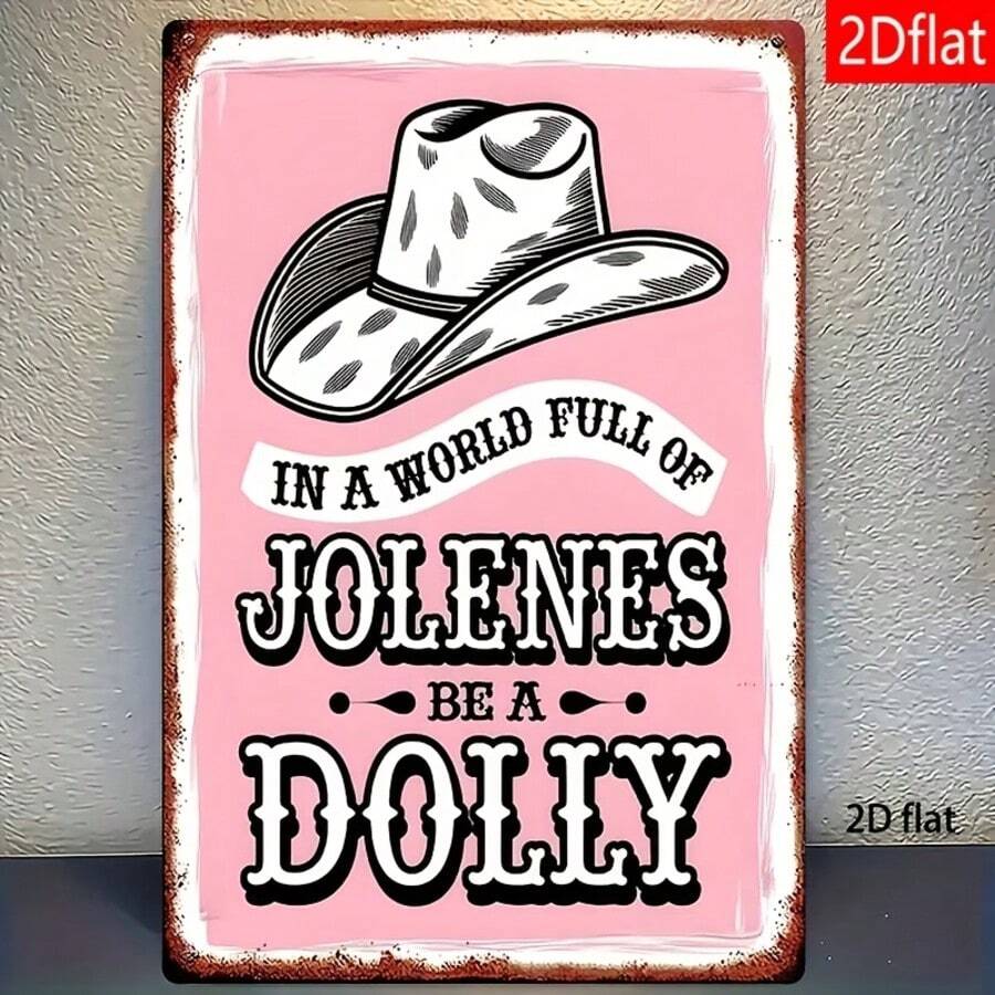 2D Flat, 1pc Pink Denim Style Personalized Quote Decorative Wall Hanging, Sweet Cool Pink Background With Denim Hat Pattern And Inspirational English Text, Fashionable And Eye-Catching Style, Suitable For Bedroom, Casual Shop, Bar Wall Decor, Creating A Personalized-Filled American Atmosphere Space - Multicolor - View 1