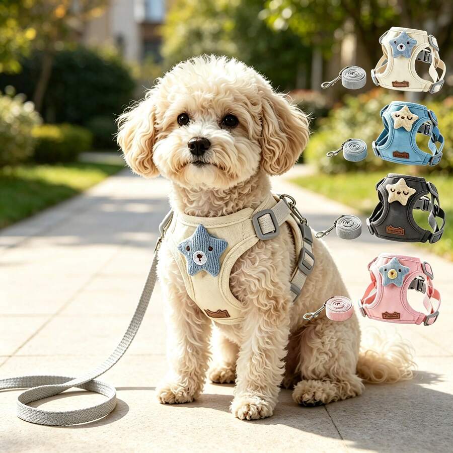 Small Dog Harness Vest, Step-In Soft Lightweight Puppy Vest, Wrap-Around Breathable Mesh Pet Harness, Reflective Safety Easy Walking, Leash Compatible, Small Dog Outdoor Travel Vest (Suitable For Small Cats & Dogs)