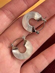 1 Pair Minimalist Fashion Geometric Faux Mother Of Pearl Earrings Suitable For Women's Daily Casual Wear - Silver - View 5