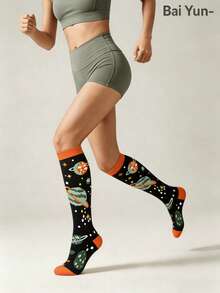 1/2/4 Pairs Compression Socks For Men Women, Unisex Knee High Elastic Support Tube Socks, Fall Clothes, Fall Style, Running Fitness Cycling - Multicolor - View 2