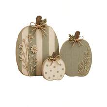 New Wildflower Pumpkin Figurine Wooden Craft Trio - 1PC - View 2