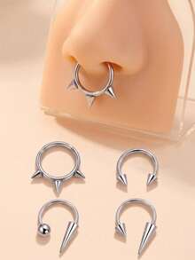 TOKRING حلقات الأنف حلقات الحاجز 16G مجوهرات الحاجز - ثقوب من الفولاذ المقاوم للصدأ على شكل حدوة الحصان الحلزون الدايث التراغوس حلقات الشفاه حلقات الأنف حلق الحاجز المفصلي لديكور الهالوين - فضي - مشاهدة 4