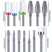 13Pcs/Box Professional 3/32"Ceramic Nail Drill Bit Set Electric Manicure Nail File Bit For Acrylic Gel Nails And Cuticles Manicure Tools Accessories - Silver - View 4