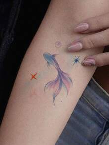 1pc Temporary Tattoo Sticker, Dreamy Gradient Goldfish Star Bubble Pattern, Realistic Fake Tattoo Design, For Daily Wear, Bachelorette Party Favors, Music Festival, Game, Graduation Gift, Lasts 3‑5 Days - Multicolor - View 5