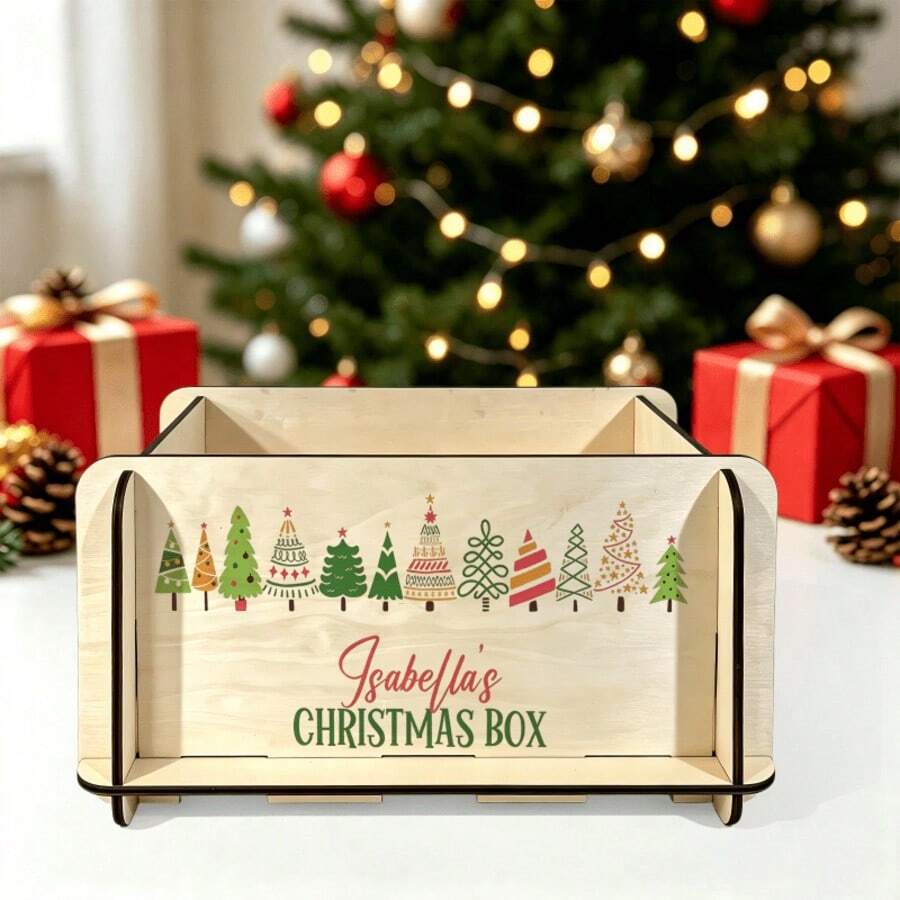 Colorful Christmas Tree Shaped Wooden Storage Box, Open Design For Easy Access, Christmas Themed Desktop Organizer Box, Suitable For Christmas, Halloween And Thanksgiving Holiday Celebrations - Multicolor - View 1