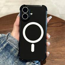 Luxury Shockproof Wireless Charging Transparent Phone Case With Magnetic Frame For IPhone 17/11/12/13/14/15/16 Pro Max Plus/17 Air - Translucent Black - View 1