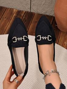2026 Autumn/Winter New Fashion Comfortable Black Pointed Toe Flat Bow Ballet Shoes - Black - View 1