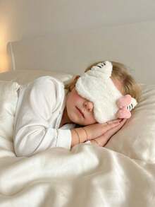 1 buah Masker Mata Tidur Anak & Remaja Berbahan Plush Motif Kucing dengan Pita, Ringan, Penutup Mata Anti Cahaya untuk Tidur Siang, Perjalanan, Menghalangi Cahaya - Berwarna merah muda - View 10
