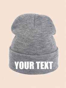 1pc Printed Knit Hat, Customized Text Logo Solid Color Elastic Winter Knit Hat, Outdoor Autumn/Winter Warm Essential Accessory, Women/Men Gift - Multicolor - View 4