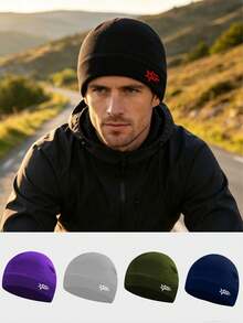 1pc Unisex Printed Five-Point Star Fleece Earflap Hat, Outdoor Running Warm Fleece Hat, Skiing Hiking Cold-Proof Sports Hat, Fleece Motorcycle Riding Cap - Embroidery - View 1