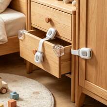 2pcs Safety Locks, Protective Drawer Locks, Anti-Pinch Hand Multi-Function Anti-Opening Lock Buckle, Refrigerator Cabinet Door Lock Buckle+4pcs Transparent Anti-Collision Corner Guards - Lock + Anti-collision Corner - View 1