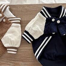 1pc Pet Ins Style Dog Baseball Jacket, Fashionable & Interesting Dog Pocket Embroidery Design, Autumn/Winter Cat & Dog Clothes - Brown - View 9