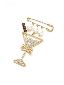 1-Piece Set Vintage Light Luxury Alloy Pearl Rhinestone Bow Pendant Large Brooch For Women, Cocktail Party Outfit Accessory - Multicolor - View 3