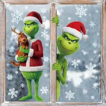 The Grinch ملصق نافذة عيد الميلاد من مادة PVC بتصميم كرتوني وحش أخضر وندفة ثلج، ملصق ثابت للزجاج، ديكور حفلة العطلات، مستلزمات تجمع العطلات - متعدد الألوان - مشاهدة 4