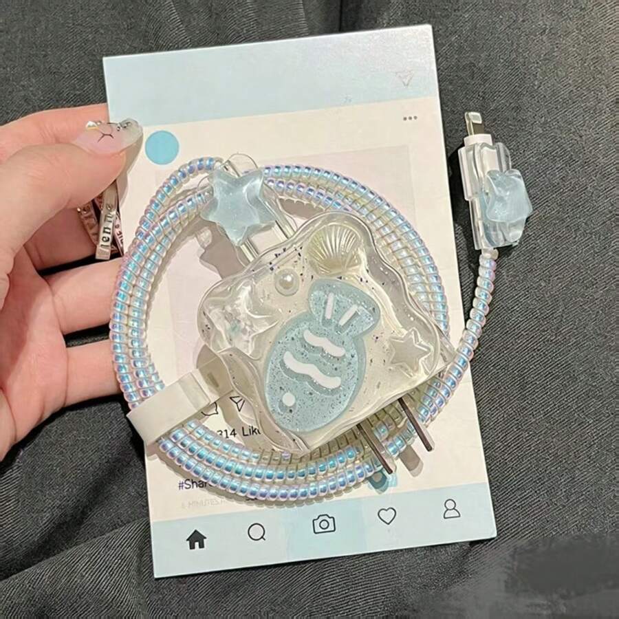 Shell Blue Small Fish Data Cable Protective Cover 20w Compatible With Apple 15promax Charger Protective Cover Compatible With Iphone 14/13 - 20W Shell Blue Small Fish - View 1