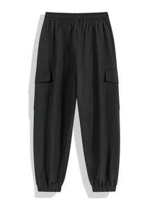 Men's Solid Color Lightweight Minimalist Multi-Pocket Cargo Pants Fashion Tapered Leg Campus Style Outdoor Hiking Casual Pants - Black - View 4