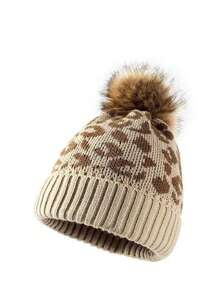Autumn/Winter Women's Thick Warm Leopard Print Knitted Beanie Hat, Premium European & American Style - Multicolor - View 11