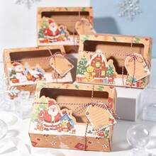 3pcs/Pack Christmas Kraft Paper Gift Boxes With PVC Window, Candy Boxes, Cookie Boxes, Dessert Boxes, Party Favors, Includes Rope And Card Decoration - View 6