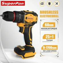 SuperPan Alat Listrik Isi Ulang 20V Torsi Tinggi Tanpa Sikat Baterai Lithium-Ion Bor Tangan/Obeng Kelas Industri Rumah/Industri Bor Dampak Multifungsi (Hanya Alat - Baterai Tidak Termasuk) - Kuning - View 1