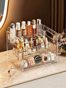 1/2Pcs Clear Desktop Storage Box, 3-Tier Cosmetic Display Organizer, Makeup Skincare Perfume Holder, Vanity Dresser Decor, Ideal Gift For Girlfriend - Clear - View 1