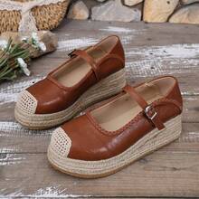 Women's Hemp Rope Woven Thick Sole Closed Toe Shoes With Buckle One-Strap Versatile Casual Shoes - Ginger - View 8