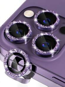 3pcs Camera Lens Protector For IPhone 14 Pro/14 Pro Max/17/16 Pro Max/16 Pro/15 Pro Max/15 Pro/13 Pro Max/13 Pro/12 Pro Max/13 Pro/12 Pro/11, Includes Tempered Glass Camera Lens Protector Film, Equipped With Metal Independent Ring Accessories, Purple Glitter Design, With Packaging - Purple - View 7