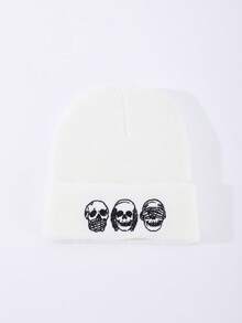 1pc Or 2pcs Men's Embroidered Skull Knit Beanie Hat, Brimless Cap Suitable For Halloween, Autumn/Winter Warmth, Daily Wear And Outfit - A - View 9