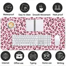 Heart-Shaped Pink Leopard Pattern PU Leather Large Desk Mat, Smooth Waterproof Anti-Slip Mouse Pad, Stain-Proof Desktop Protector, Extra Big Keyboard Table Mat For Office, School, Home PC Desk, Gaming Study Workspace, Easy Clean Desk Cover Pad - View 7