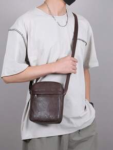 Men's Leather Crossbody Bag, Casual Shoulder Purse, Lightweight Mini Messenger Bag For Daily Work Travel Outdoor - Coffee Brown - View 2