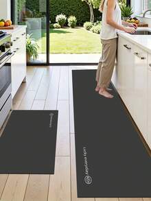 1pc Dark Gray Letters Pattern Pattern Kitchen Mat, 3.5 Mm Soft Rubber That Absorbs Water And Is Easy To Clean. Suitable For Corridors, Bathrooms, Living Rooms, Outdoor Door Mats, And Toilets. Useable Throughout The Year And For Various Holidays. - Multicolor - View 9