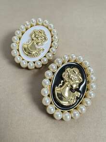 1pc Luxury Palace Style Faux Pearl Lady Head Brooch, Suit Pin, Decorative Multi-Purpose Brooch - Multicolor - View 3