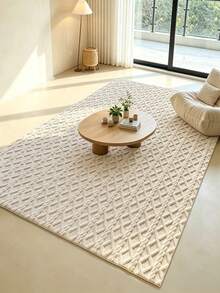 1pc Cream Style 3D Rhombus Jacquard Carpet, Thick Soft Skin-Friendly High-Density Plush Bedside Rug, Ins Natural Wood Wabi-Sabi Style Premium Minimalist Textured Floor Mat, Bedroom Living Room Bay Window All-Season Versatile Atmospheric Home Decor Rug - Multicolor - View 6